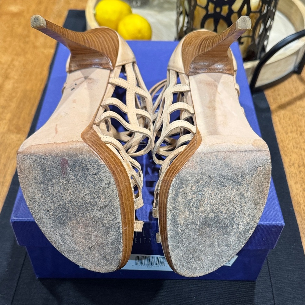 Stuart Weitzman Array Sand Nubuc Strappy Platform… - image 4